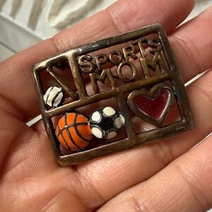 Vintage Sports Mom Lapel Pin Dark Silver Tone Cutout Brooch Cheer Game Superfan